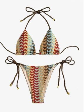 Zaful Multicolor Crochet Bikini Top in Mint, Yellow, Brown and Cream Size-S -NWT